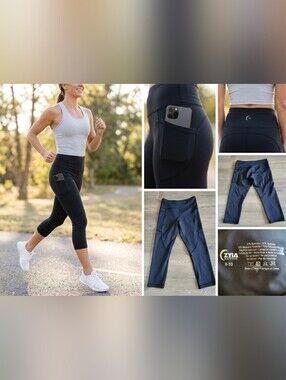 ZYIA Active Light n Tight Hi-Rise Pocket Capri Leggings Black 8-10